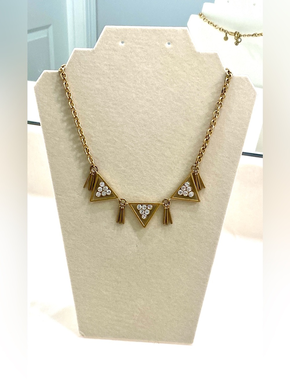 J. Crew Gold Triangle Crystal Tassel Bib Necklace